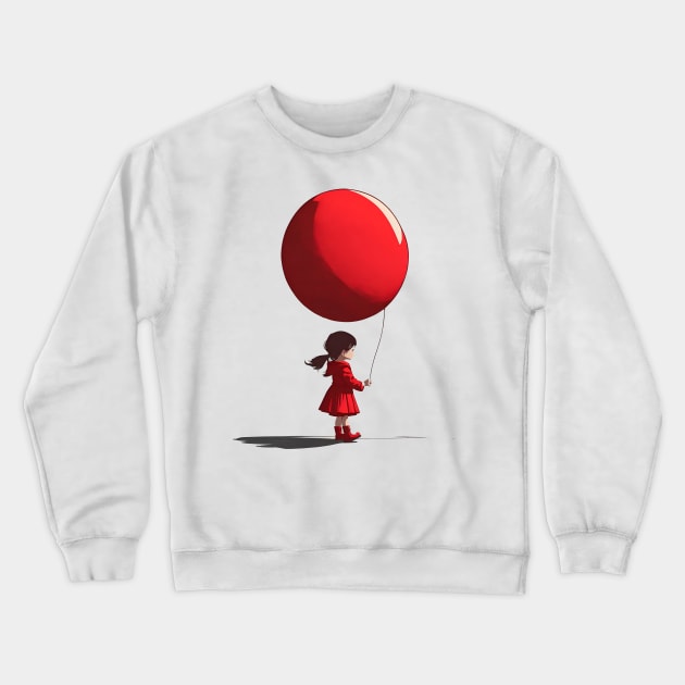 Little Girl With Big Red Balloon Crewneck Sweatshirt by Peter Awax